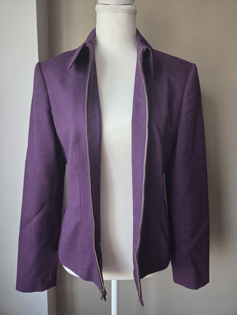Andrea Viccaro Purple 100% Wool Zip Front Jacket Blazer Size 4
